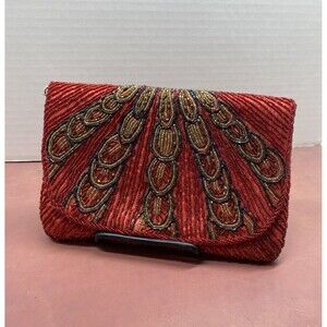 Vintage La Regale Colorful Red Beaded Purse Peacock Evening Handbag Handmade